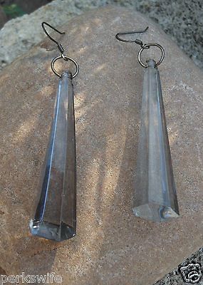 Smokey Grey Quartz Sphere Looking Prism Chandelier Dangle Earrings