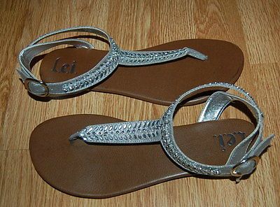SILVER RHINESTONE Thong Flat ANKLE STRAP Sandals CARINA 6 7 10 11