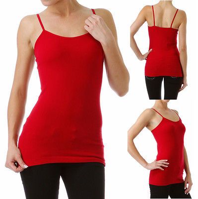 Seamless Basic Camisole Spaghetti Strap Stretch Cami Tank Top Long 23