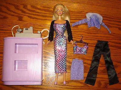 SHOPPING BARBIE DOLL CASH REGISTER PHONE PURPLE SEQUIN DRESS EUC