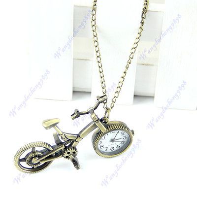 Retro Mini Bronze Bike Bicycle Design Quartz Pocket Watch Pendant