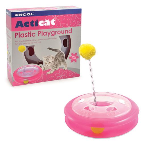 ACTICAT PLASTIC PLAYGROUND CAT & KITTEN TOY SPRING LOADED POM POM