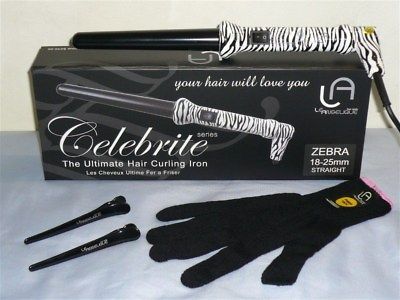 LE ANGELIQUE 18 25mm CLIPLESS CERAMIC HAIR CURLING IRON CURLER ZEBRA