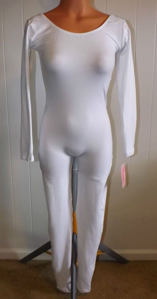 Natalie Dancewear Adult Long Sleeved White Unitard