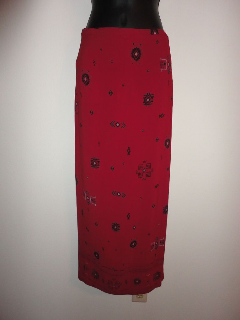 CHICOS 0 Cranberry Red Long Wrap SKIRT Buttoned Waist, Native