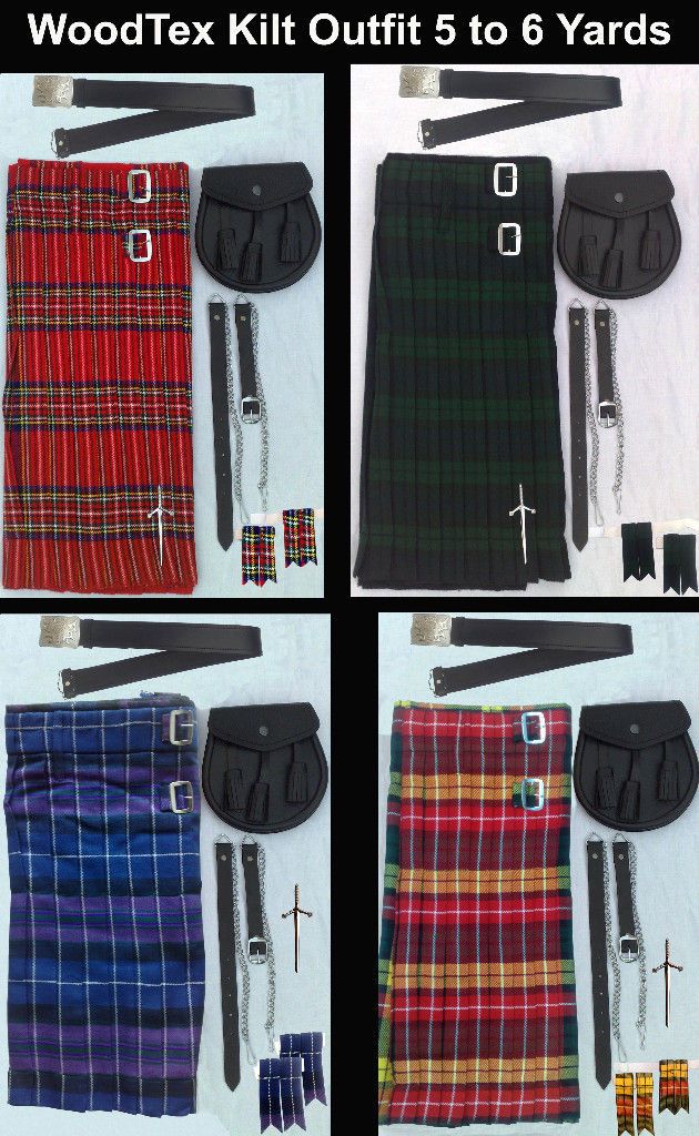 KILT OUTFIT MENS 5 6 YARD WoodTex 7 PCS (NOT 3.5 YARD)