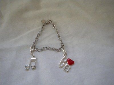Precious Silver Costume Charm Bracelet (LOVE and Music Note, chord