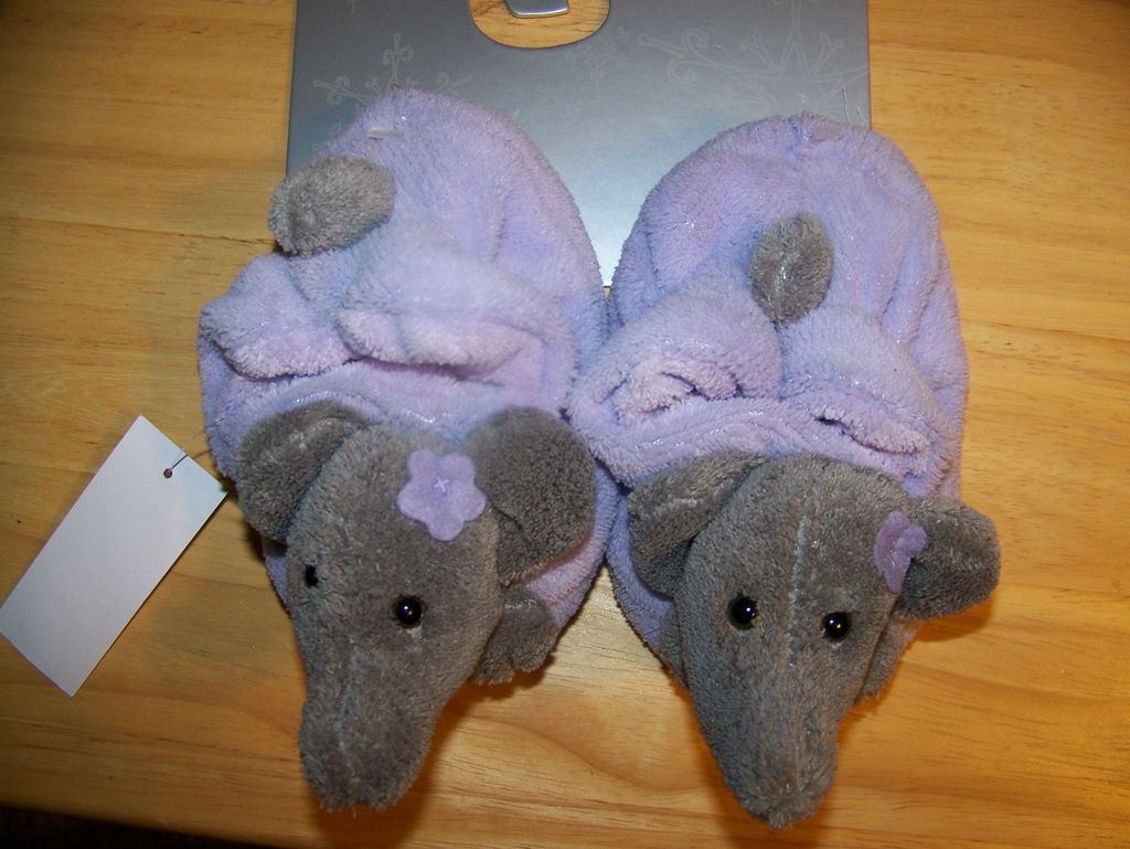 Lavender & Gray Elephant Slippers w/ Tail   Choice of Size