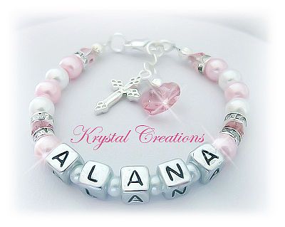 Christening Baptism Birthday Name bracelet Swarovski Personalized PINK