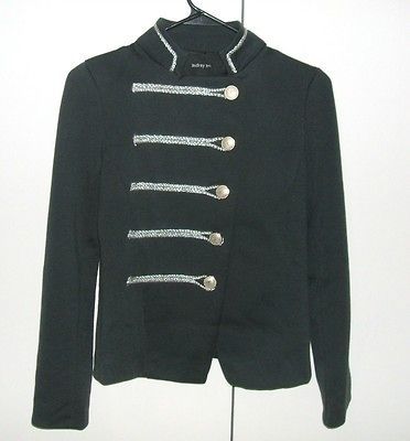 VINTAGE Audrey 3+1 Black Mock Neck Metallic Trim Blazer Military