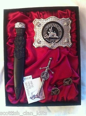 SAFETY SGIAN DUBH CLAN CREST GIFT SET KILT PIN BELT BUCKLE MacBean