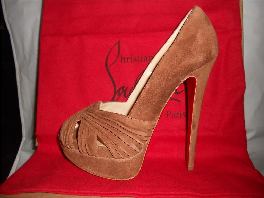 Christian Louboutin ABORINA Suede Twist Front Platform Heel Pump Shoes