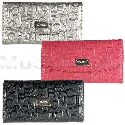 KENNETH COLE REACTION WOMENS FLAP CLUTCH WALLET LOGO EMBOSSED PATTERN