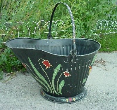 Vintage Galvanized COAL Scuttle BUCKET Pail TOLE PAINT