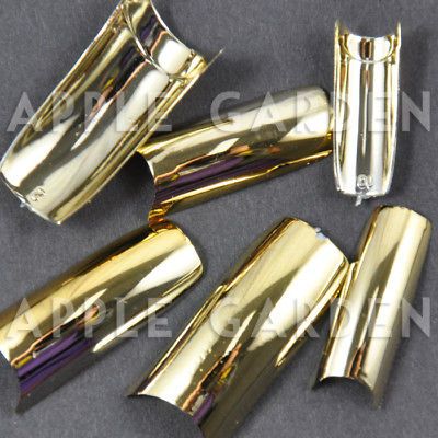 100 GOLD Color Chrome French False Nail Tips #S18Nail