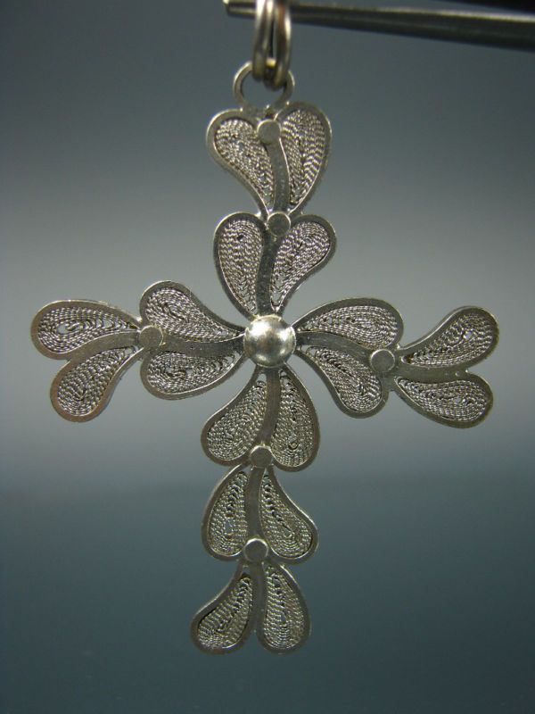 FINE 950 SILVER FILIGREE JEWELRY CROSS FROM COLOMBIA