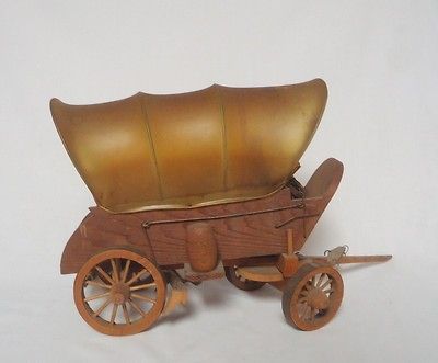 Vintage Western Wooden Cloth (Vinyl) Covered Wagon Table Lamp