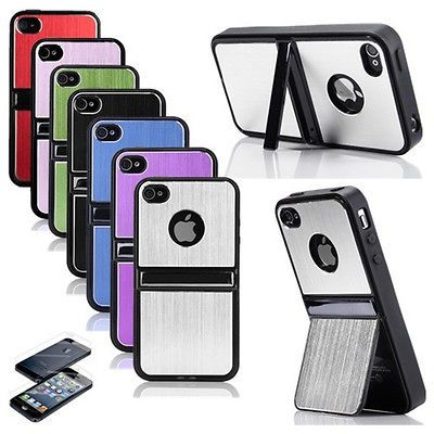 TPU Hard Case Cover w/Chrome Stand For iPhone 4 4S+Stylus&Screen Guard