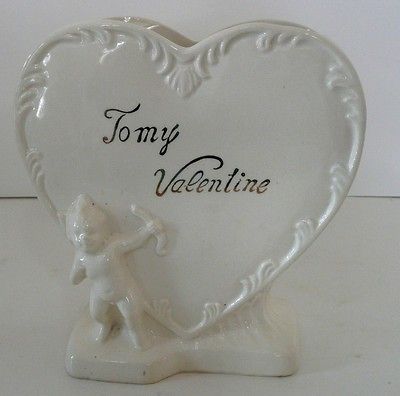 Darling Vintage Valentine Vase / Planter with Cupid and Bow Japan