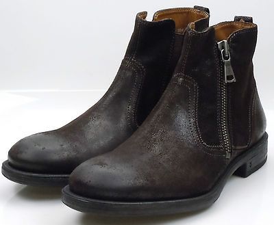 John Varvatos Bleecker Side Zip Boots Dark Brown Distressed Suede