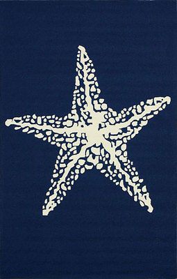 Novelty Coastal Nautical Area Rug 5 x 8 Blue Premium Hand Hooked