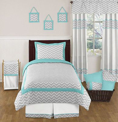 DESIGNS TURQUOISE GRAY TWIN GREY BEDDING SET FOR GIRL BOY KID BEDROOM