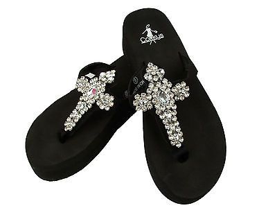 Corkys Black Christine Flip Flops with Rhinestones SZ 6 11