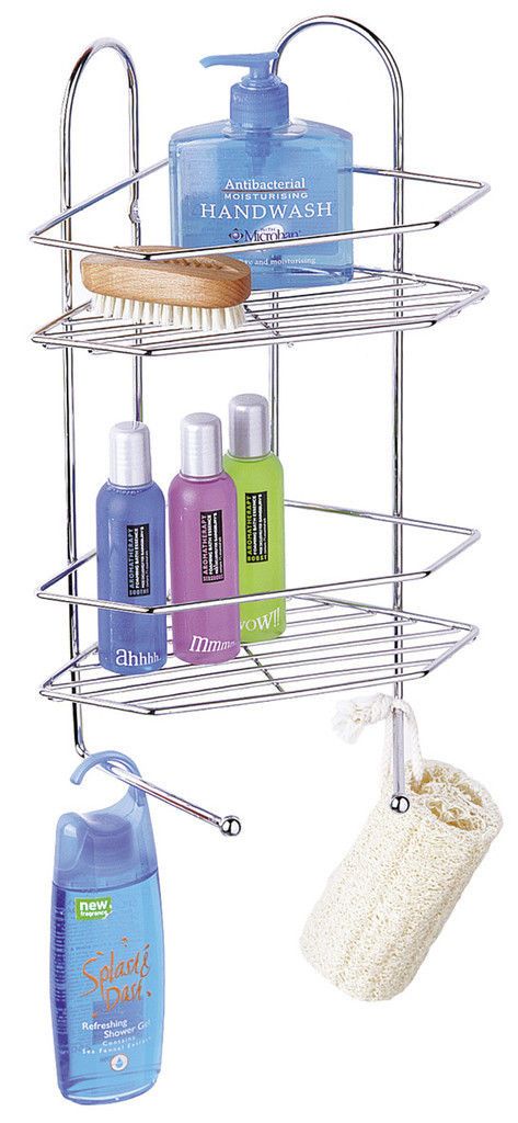 TIER CHROME BATH SHOWER RACK CADDY CORNER SOAP TOILET