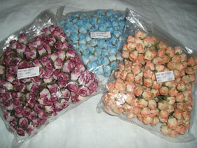 WHOLESALE LOT 144 MINI POLY Silk ROSE BUDS   2 Tone PICK COLORS Free