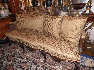 139A DARK WALNUT CANE BACK SOFA,ELEGANT FRENCH FABRIC