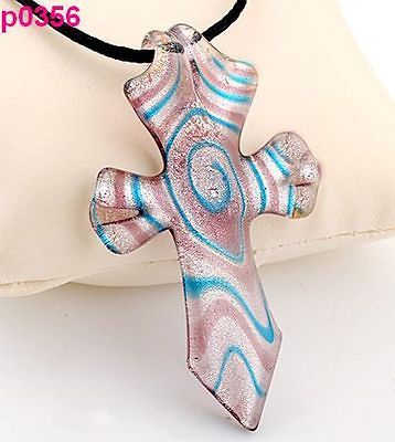 cross lampwork art glass glaze pendant necklace p356