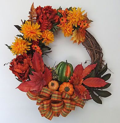 Autumn Door Wreath Fall Pumpkins Autumn Silk Flower Grapevine Wreath