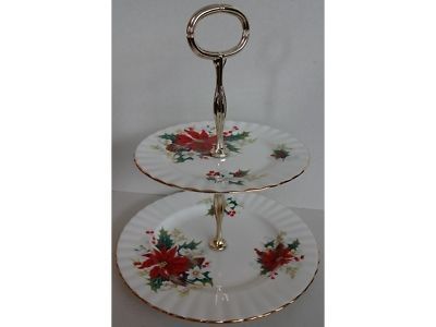 Royal Albert Poinsettia Christmas 2 Tier Cake Stand