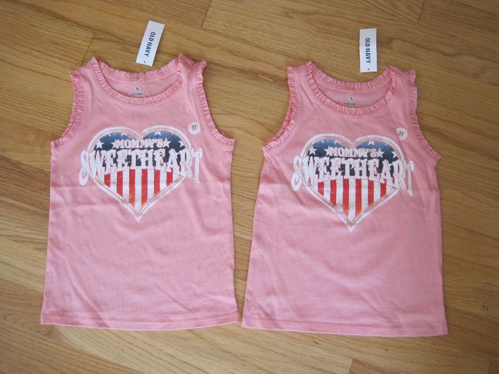 Twin girls MOMMYS SWEETHEART Patriotic ruffle tank shirts NWT 3T