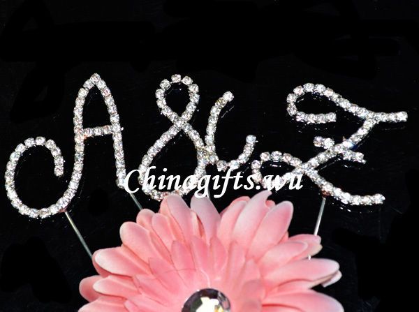 Crystal Clear Rhinestone Diamante Monogram Initial Letter Cake Topper