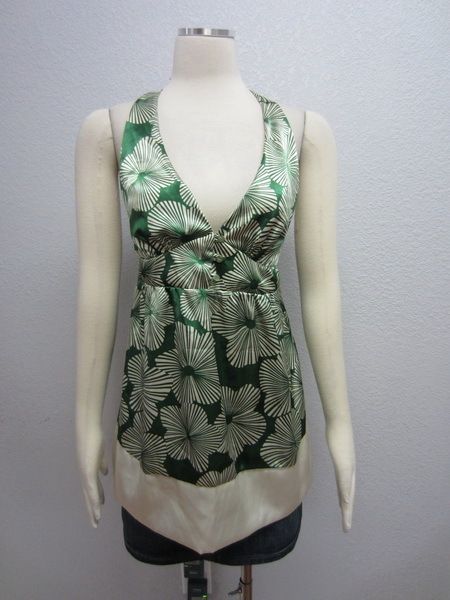 NWT Mimi Chica  Green Ivory Flower Print Halter Elegant Party