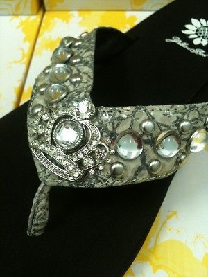 Box MYSTIQUE GREY Silver Snake Crown Queen Clear Rhinestone Flip Flop