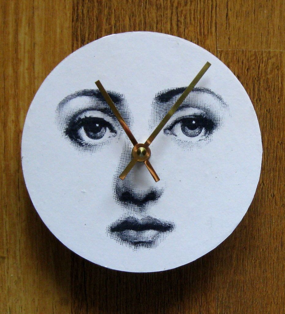 Fornasetti Face. Unique handmade wall clock.