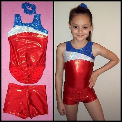 leotard SHORTS SET PATRIOTIC child small cs 5 6 7 nwot girls USA 4th