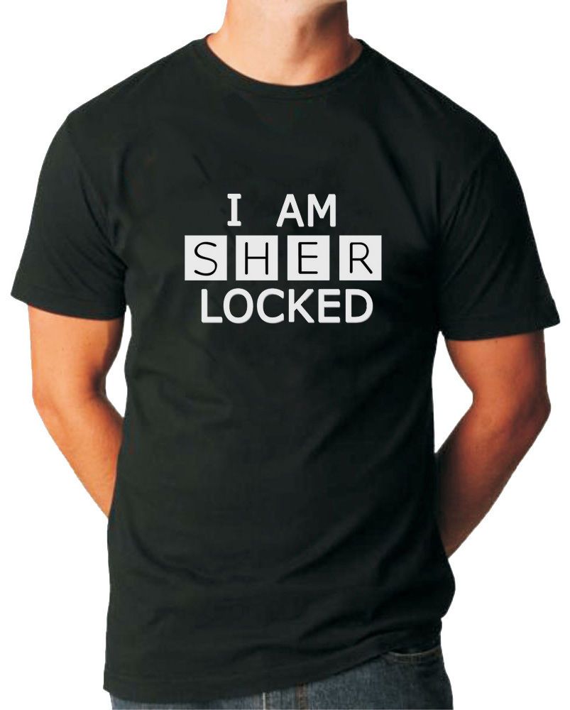 AM SHER LOCKED ~ SHERLOCK HOLMES ~ BLACK ADULT T SHIRT ~ SIZE S XXL