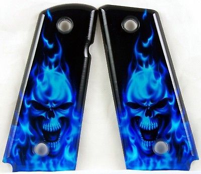 1911 Compact Model Acrylic Custom SPD Grips Skull Blue Flames