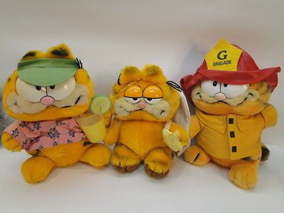 GARFIELD CAT DAKIN PLUSH LOT 3 FIREMAN ANGEL KOOL KAT TOURIST STUFFED