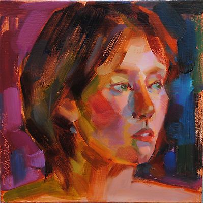 Original Russian Impressionism Art Oil Painting 6x6 Portrait of a