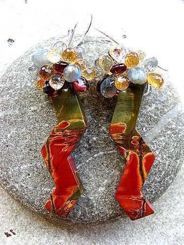 Picasso jasper garnet citrine labradorite 925 sterling silver earrings