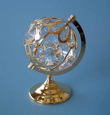 SWAROVSKI CRYSTAL ELEMENTS LARGE GLOBE FIGURINE ORNAM ENT 24KT GOLD