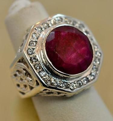 CT NATURAL RUBY.925 SILVER VINTAGE DESIGN MENS RING SIZE 6 ; F486