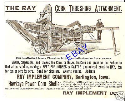 1890 HAWKEYE RAY CORN THRESHER SHELLER AD BURLINGTON IA