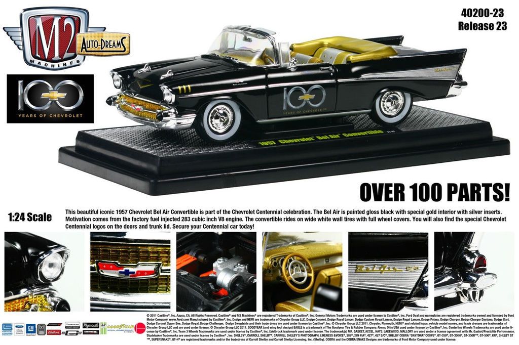 M2 MACHINES 124 100TH ANNIVERSARY BLACK 1957 CHEVROLET BEL AIR