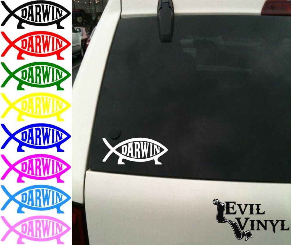 Darwin Fish Vinyl Car Window Decal Evolution Theory Science Athiest