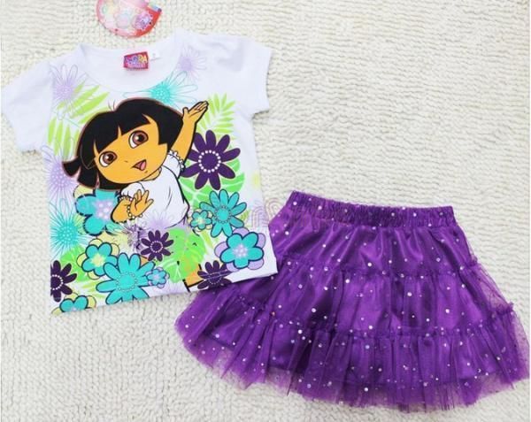 Girls Dress White Short Sleeve T Shirt Purple Skirt Sequin SZ 2 3